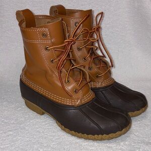 LL Bean Duck Shoes Rubber Leather womens Sz 7w Brown Made USA #1003589
